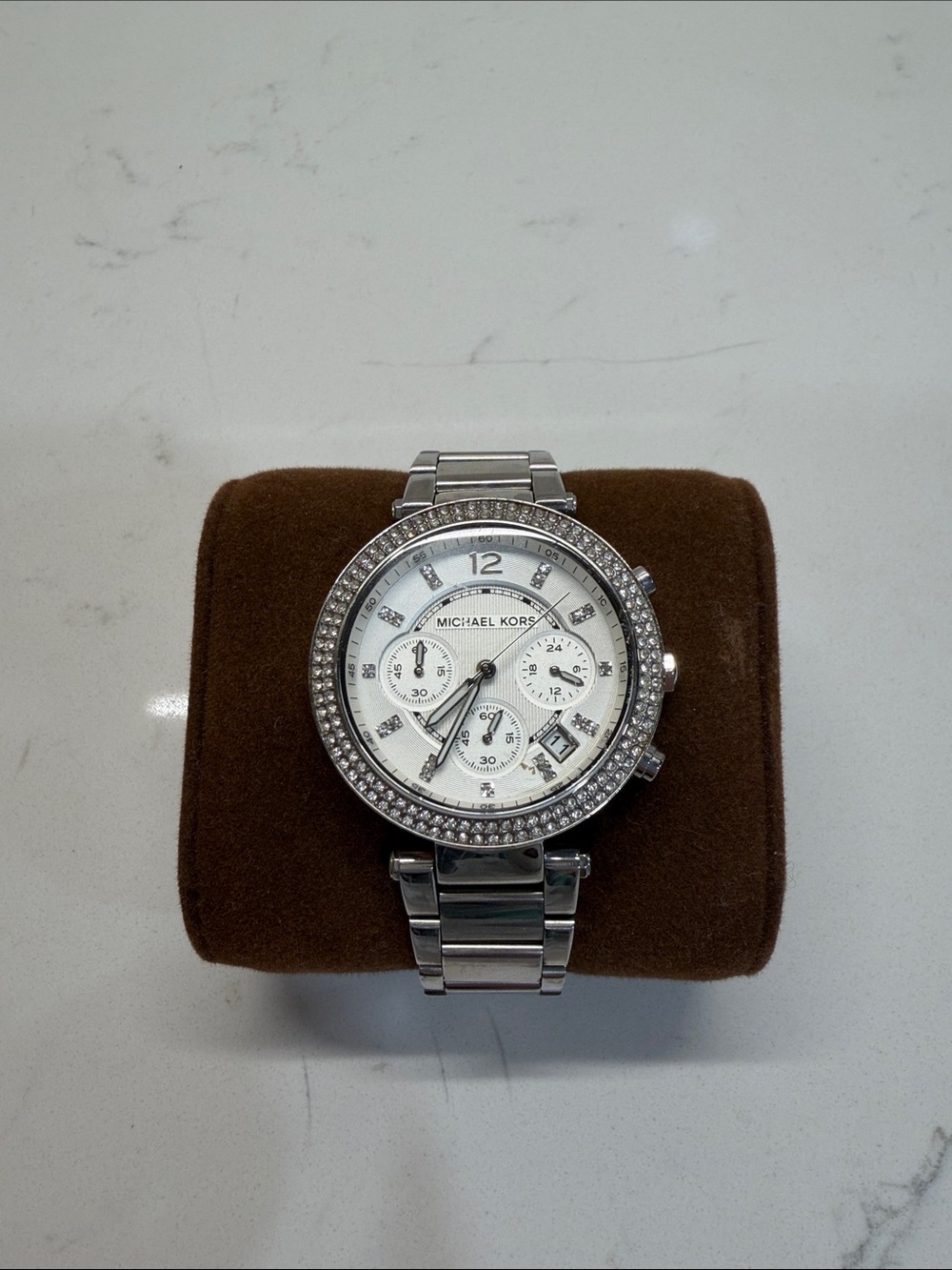 Michael Kors Silver Crystal-Accent Women's Chronograph Watch